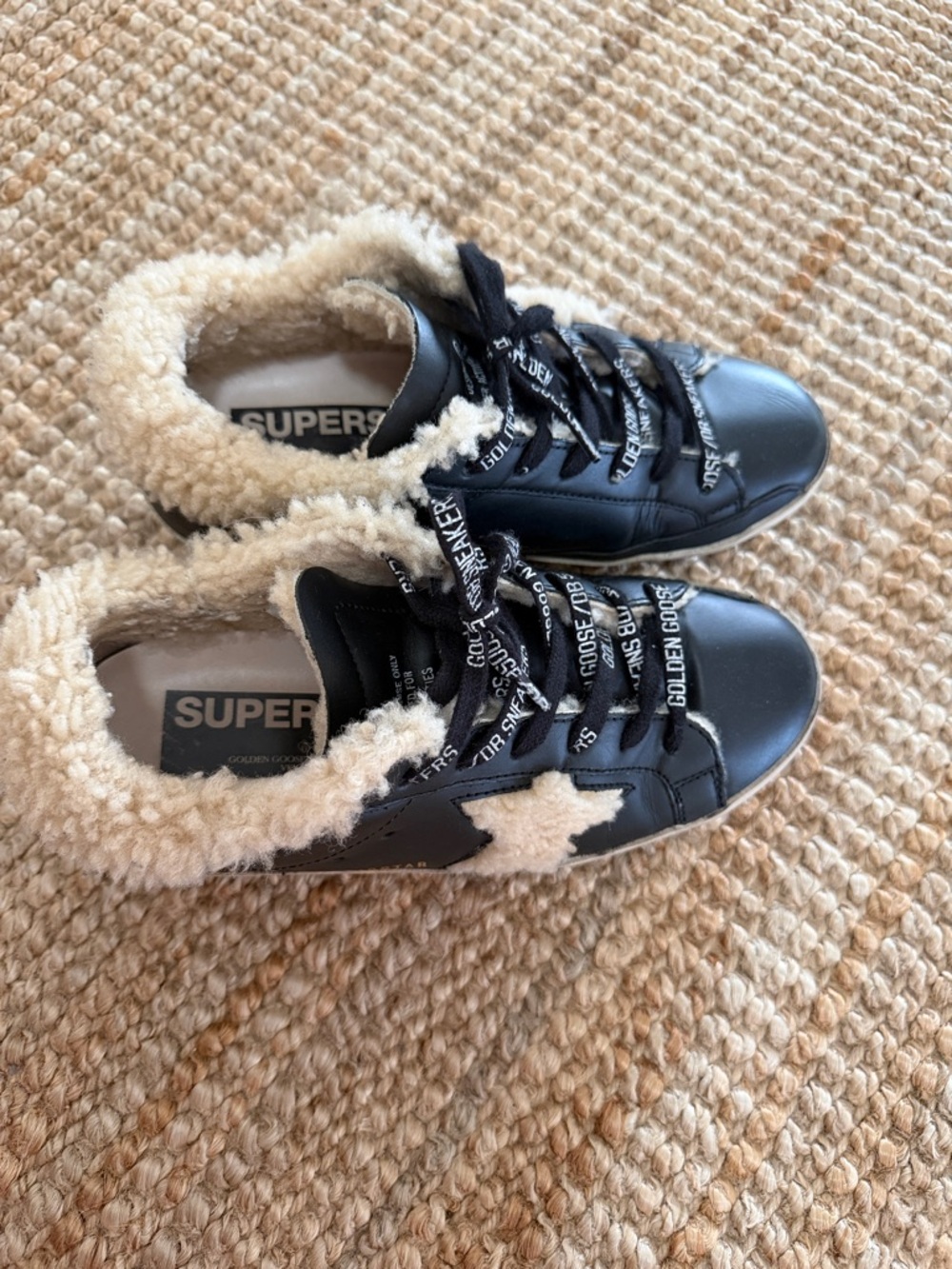 Golden Goose Black & Cream Superstar Sneakers with Shearling